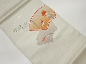 銀駒刺繍地紙に鳥・花模様名古屋帯（松葉仕立て）